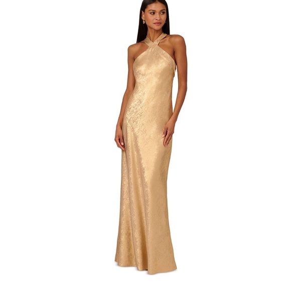 Adrienne Dresses & Skirts - Adrianna Gold Halter Neck Evening Gown